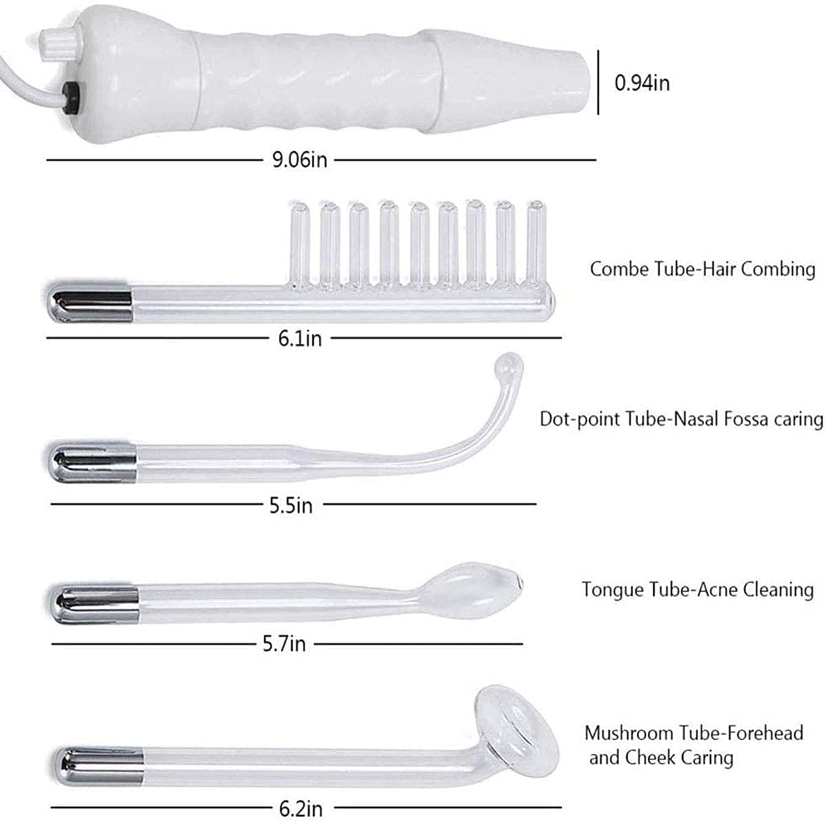 Beauenty Handheld Red Light Electrotherapy High Frequency Facial Machine, 4 in 1 High Frequency Facial Machine, Portable Skin Therapy Machine with 4 Glass Tubes & Wands - Handheld High Frequency Wand