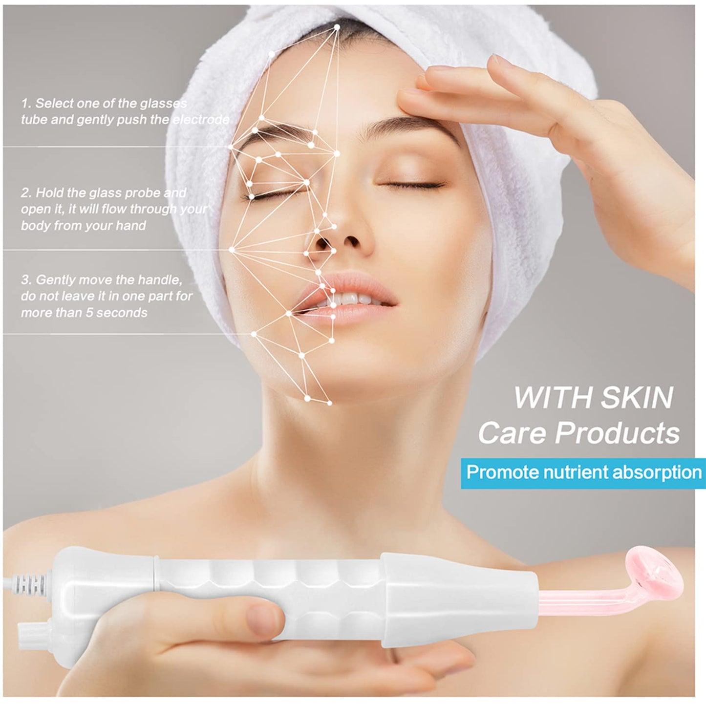Beauenty Handheld Red Light Electrotherapy High Frequency Facial Machine, 4 in 1 High Frequency Facial Machine, Portable Skin Therapy Machine with 4 Glass Tubes & Wands - Handheld High Frequency Wand