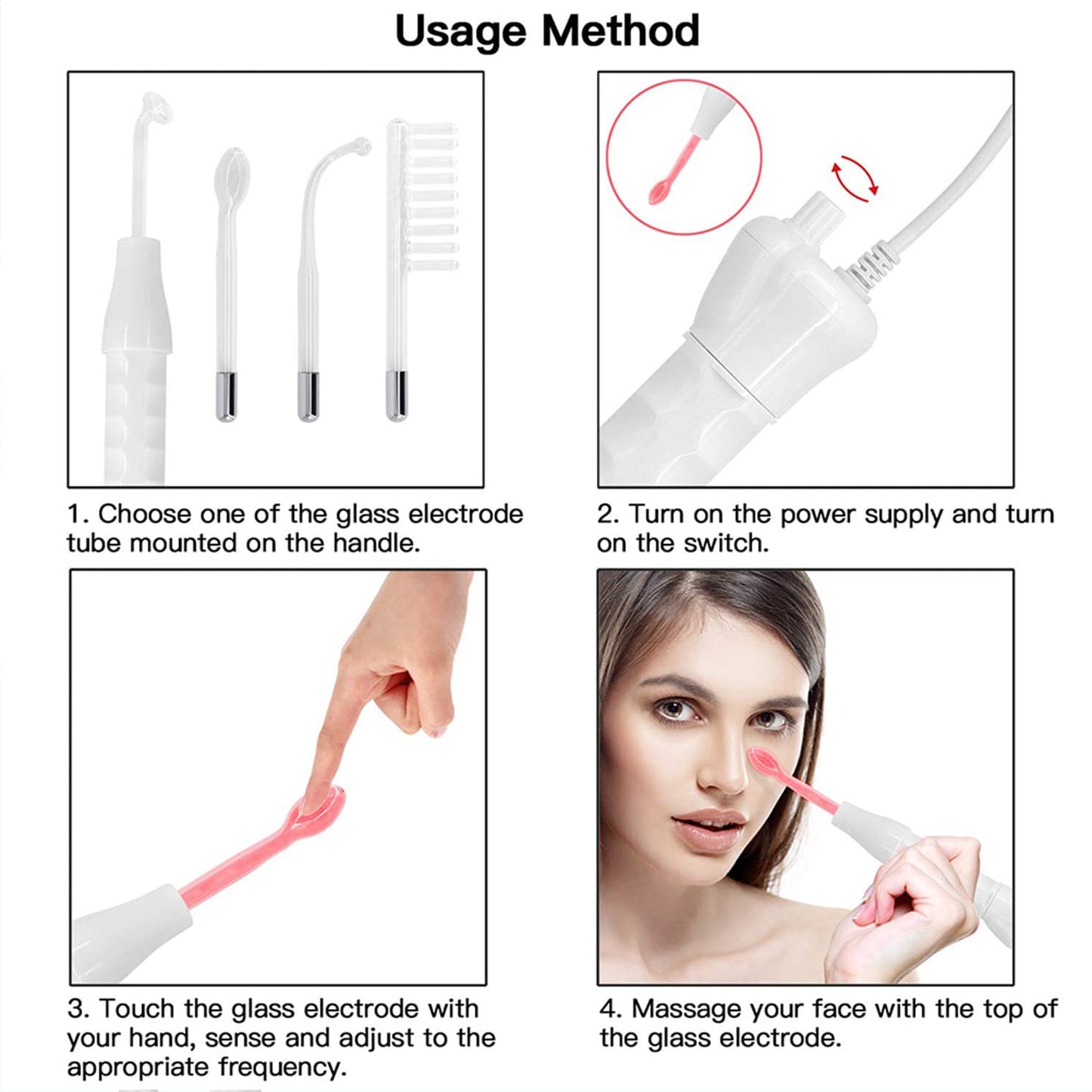 Beauenty Handheld Red Light Electrotherapy High Frequency Facial Machine, 4 in 1 High Frequency Facial Machine, Portable Skin Therapy Machine with 4 Glass Tubes & Wands - Handheld High Frequency Wand
